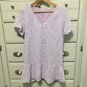 Promesa Lavender Eyelet Lace Drop Waist Cotton Mini Dress size M